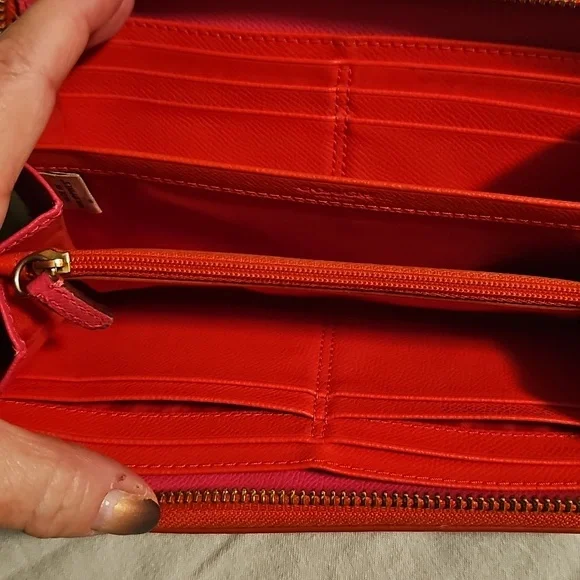 Coach Vibrant Red and Pink Leather Wallet - Picture 5 of 10